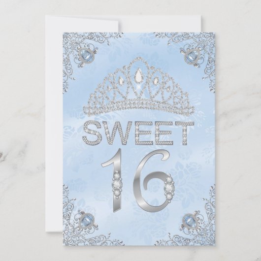 Joli Blue Diamond Tiara Sweet 16 Invitation (Devant)
