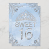 Joli Blue Diamond Tiara Sweet 16 Invitation (Devant / Derrière)