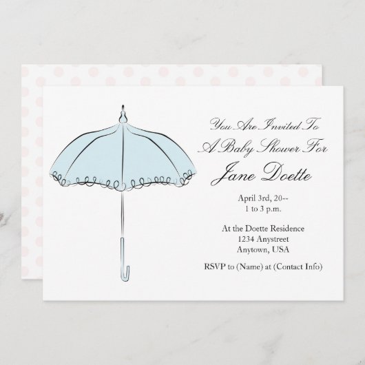 Joli Blue Parasol Douche Invitation (Devant / Derrière)