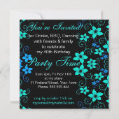 Joli Blues Floral Invitation Anniversaire (Dos)