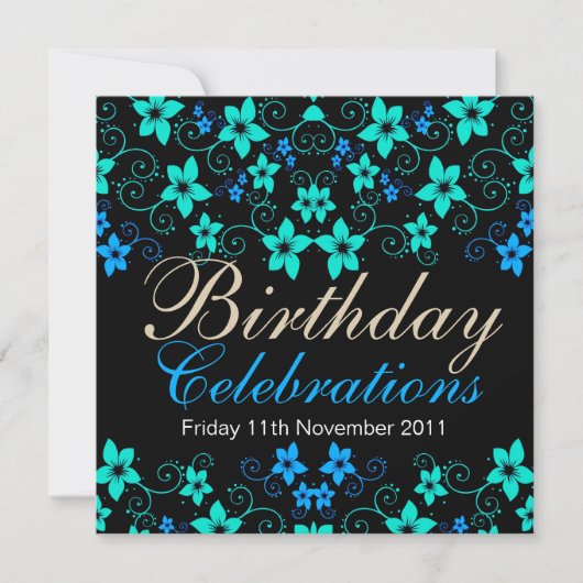 Joli Blues Floral Invitation Anniversaire (Devant)