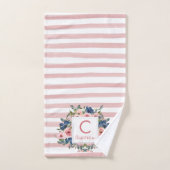 Joli Blush rose rayures Marine bleu floral Monogra (Serviette à main)