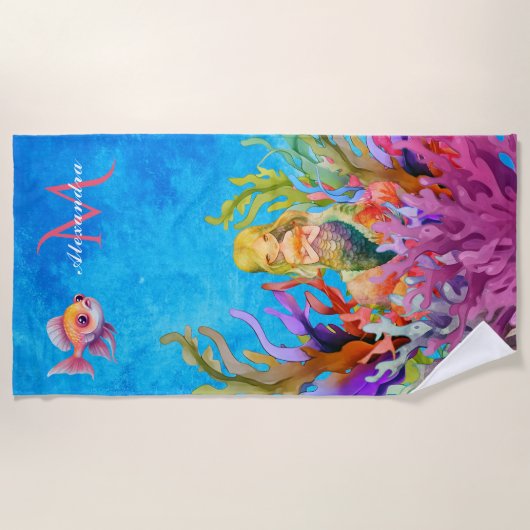 Joli Boho Monogramme Nom Mermaid Beach Serviette (Devant)