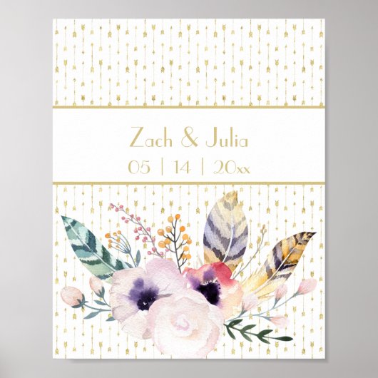 Joli Bouquet Boho - Impression de pancarte de mari (Devant)