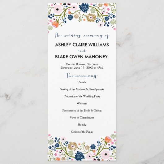 Joli Bouquet Floral Wedding Programme | Marine (Devant)