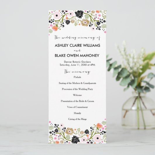 Joli Bouquet Floral Wedding Programme | Noir (Debout devant)