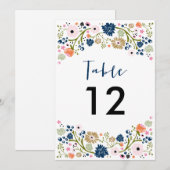 Joli Bouquet Mariage Table Numéro Invitation Navy (Devant / Derrière)