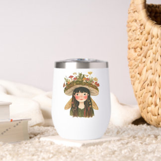 Joli bouton à revers Fée Fille aux champignons à l