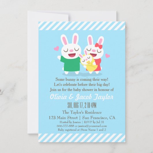 Joli Bunny Couple et bébé douche Invitations (Devant)