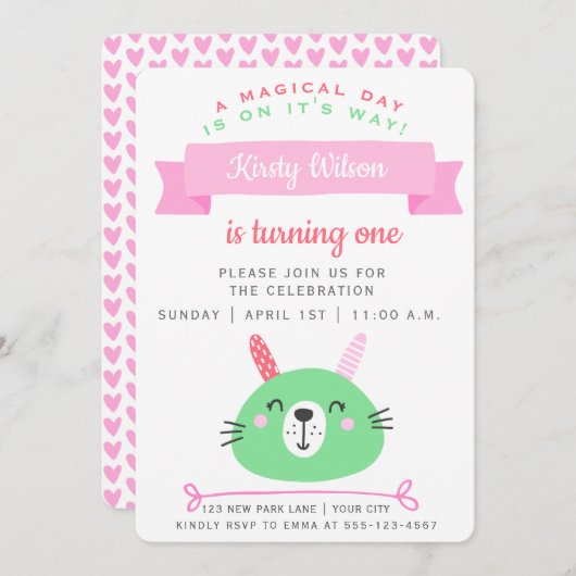 Joli Bunny | Invitation de fête d'anniversaire (Devant / Derrière)