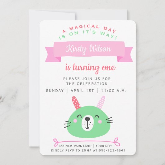Joli Bunny | Invitation de fête d'anniversaire (Devant)