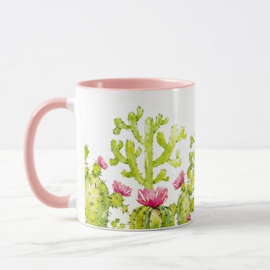 Joli cactus du désert avec Mug de café rose (Gauche)