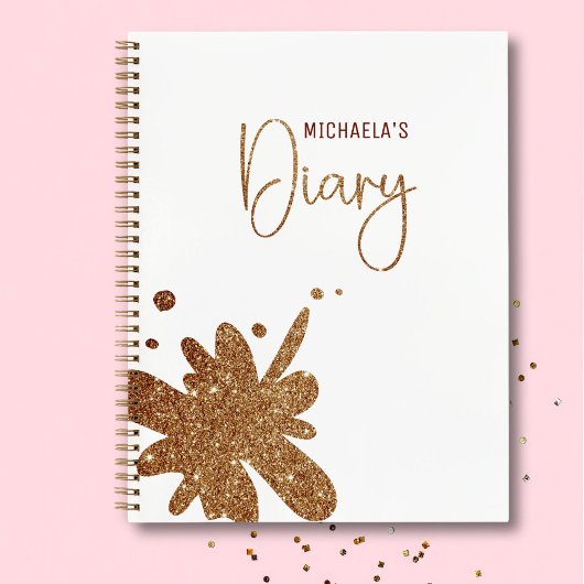 Joli cahier avec éclaboussures de paillettes dorée
