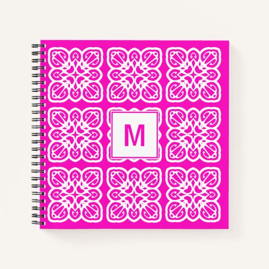 Joli Cahier Broderie Rose Chaud Monogramme (Devant)
