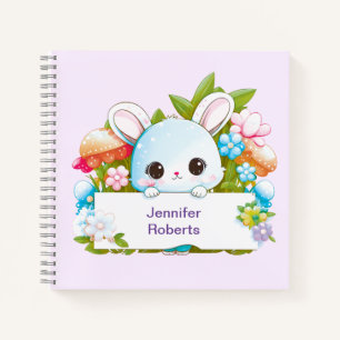 Joli cahier floral lapin bleu mignon