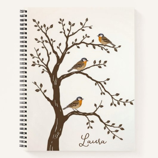 Joli cahier / journal d'oiseaux dans un arbre (Devant)
