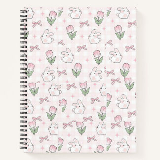 Joli cahier lapin et tulipe avec ruban rose