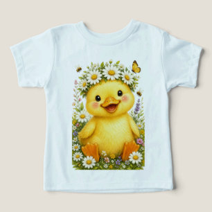 Joli canard bébé aquarelle avec couronne de fleurs