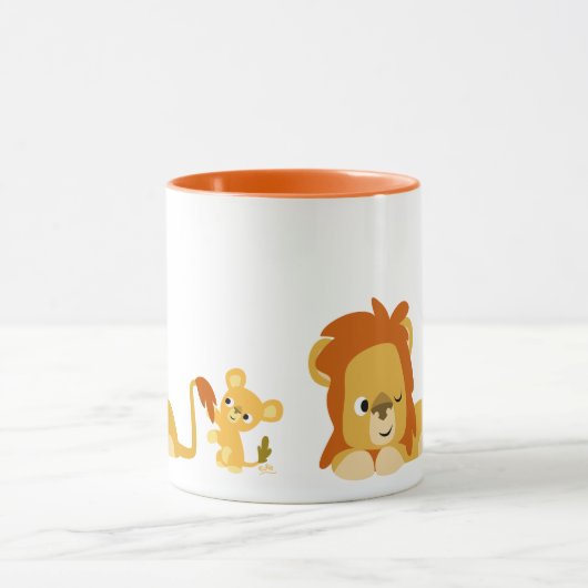 Joli caricature Lion Papa et Cub Mug (Centre)