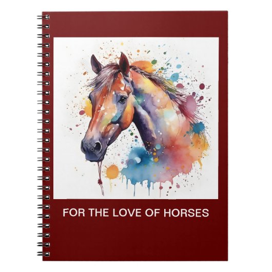 Joli carnet en spirale de cheval aquarelle. (Devant)