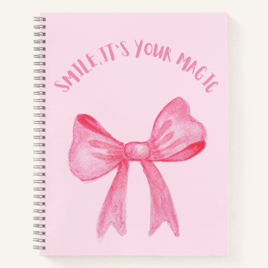 Joli carnet en spirale rose avec un arc (Devant)