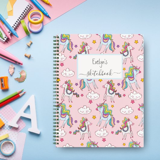 Joli Carnet Licorne Rose Arc-en-ciel Votre Nom 
