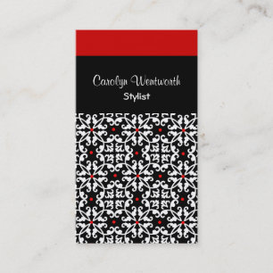 Joli Carte de visite noir, blanc et rouge Damask