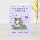 Joli carte Vierge Zodiaque Chat signe astrologique (Fleur jaune)