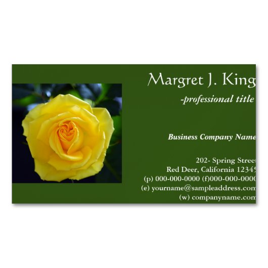 Joli cartes de visite jaunes de fleurs rose vert. (devant)