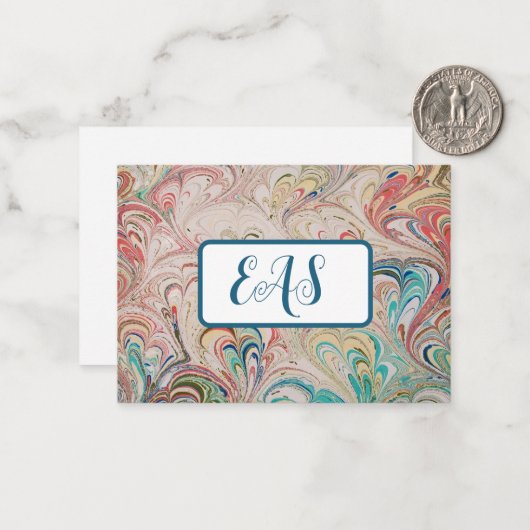 Joli Cartes pour notes en papier marbré avec Monog (Devant/Arrière en situation)