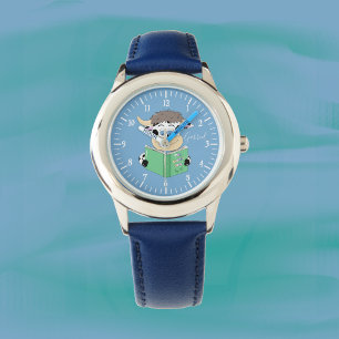 Joli Cartoon Lecture Vache Garçon bleu Montre