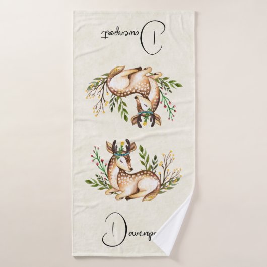 Joli Cerf Aquarellé Posé En Bas Boho (Serviette de bain)