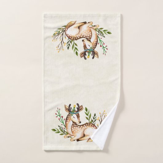 Joli Cerf Aquarellé Posé En Bas Boho (Serviette à main)