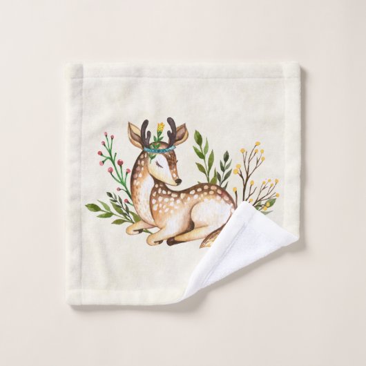 Joli Cerf Aquarellé Posé En Bas Boho (Gant de toilette)