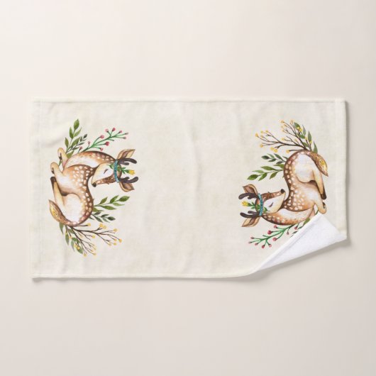 Joli Cerf Aquarellé Posé En Bas Boho (Serviette à main)