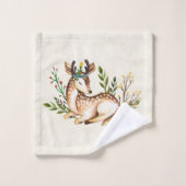 Joli Cerf Aquarellé Posé sur le Motif Boho (Gant de toilette)