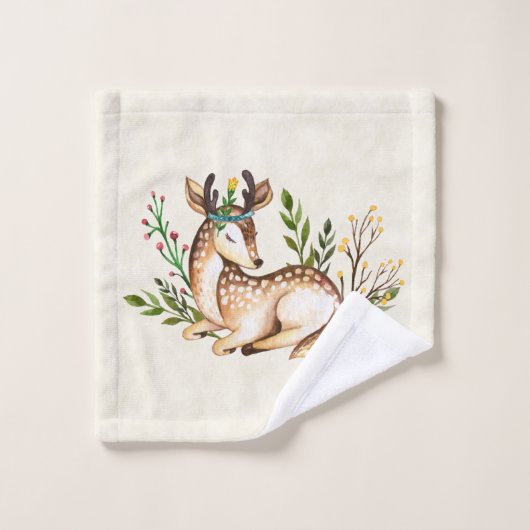Joli Cerf Aquarellé Posé sur le Motif Boho (Gant de toilette)