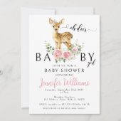 Joli cerf rose floral bébé douche fille Invitation (Devant)