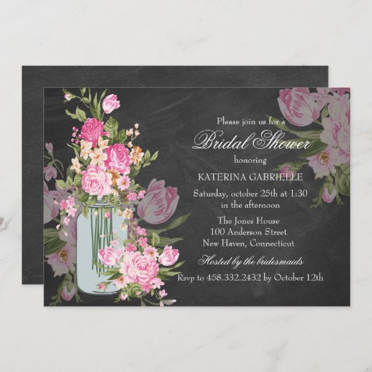 Joli Chalkboard & Mason Jar Invitation Fête des ma (Devant / Derrière)