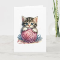 Joli Chat avec une Pelote de Ficelle Carte Vierge