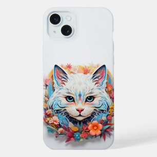 Joli Chat Blanc Bleu avec fleurs Découpage en Papi
