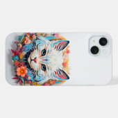 Joli Chat Blanc Bleu avec fleurs Découpage en Papi (Verso Horizontal)