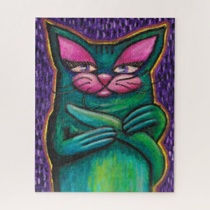 Joli chat bleu dans une peinture à l'huile Puzzle