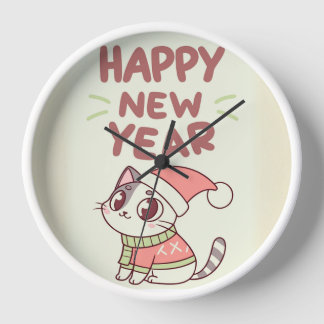 joli chat bonne année horloge