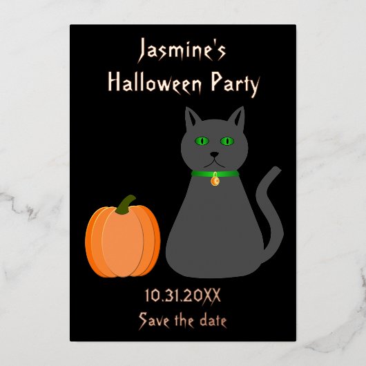 Joli Chat d'Halloween et Citrouille Carte de Voeux (Recto)