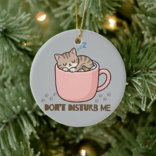 Joli Chat Endormi dans un Ornement de Tasse à Thé