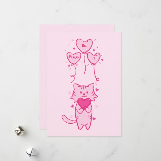 joli chat et ours coeurs roses carte joyeuse de la (Devant/Arrière en situation)