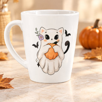 Joli Chat Fantôme avec Citrouille | Mug Halloween