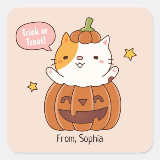 Joli Chat Halloween En Sticker Citrouille sculpté (Devant)