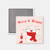 Joli Chat Joyeux & Heureux | Joli Magnet de Noël (Recto/Verso)